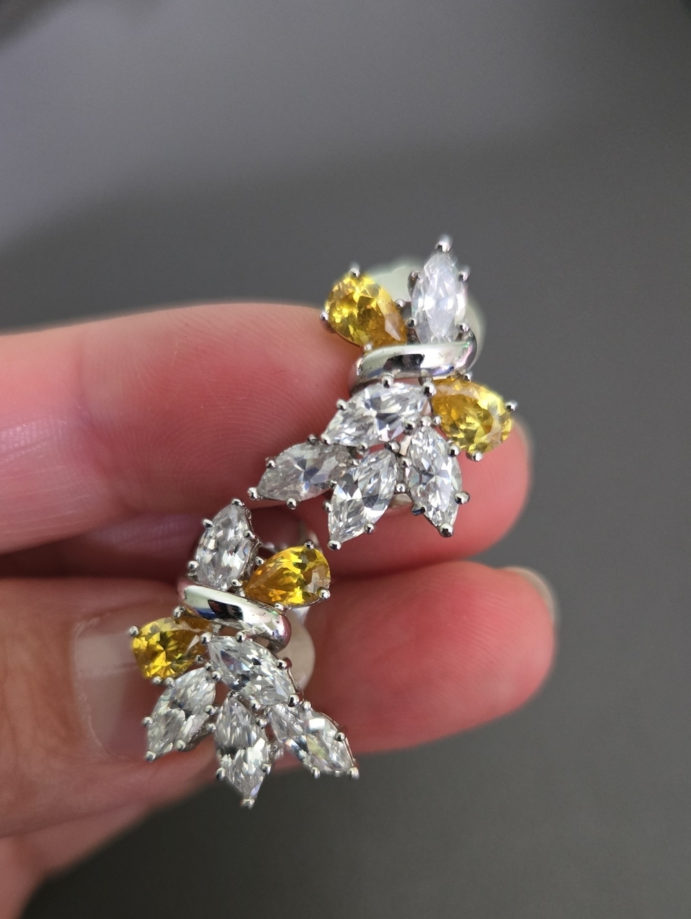 Crystal and Yellow Teardrop Floral Earrings - Women Jewelry